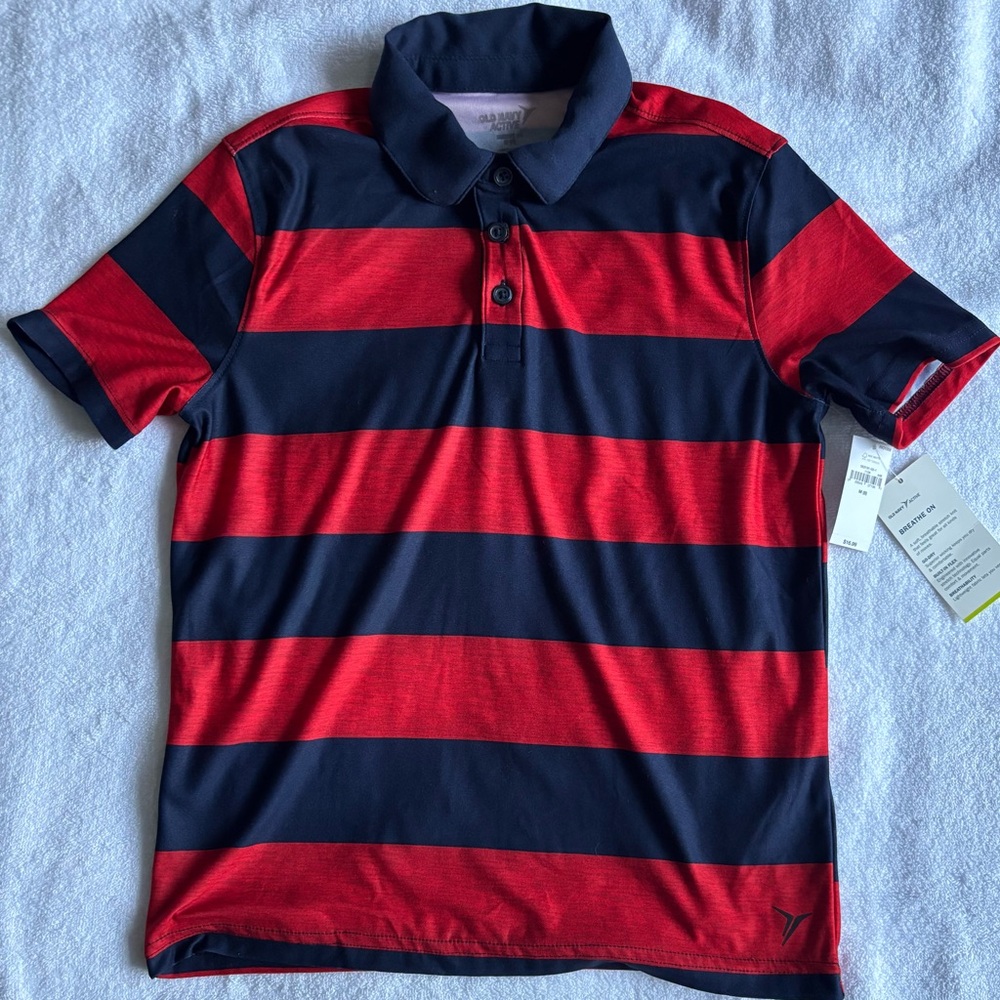 Brand new Old Navy Red and Blue polo style active wear shirt Boys M / 10/12